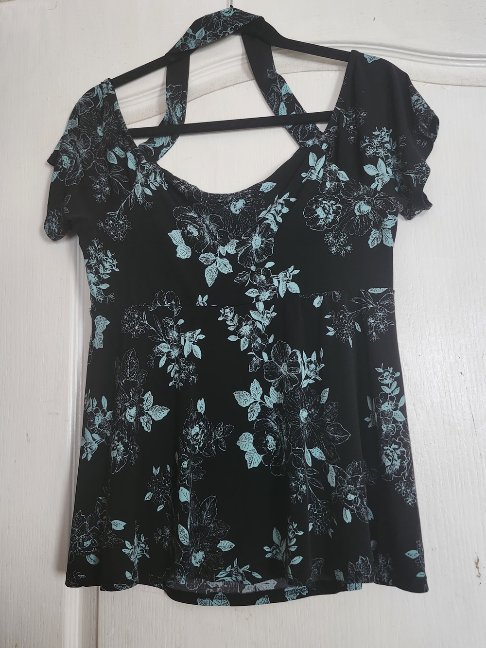 Torrid Size O Black Floral  Women’s Top - Teal Print